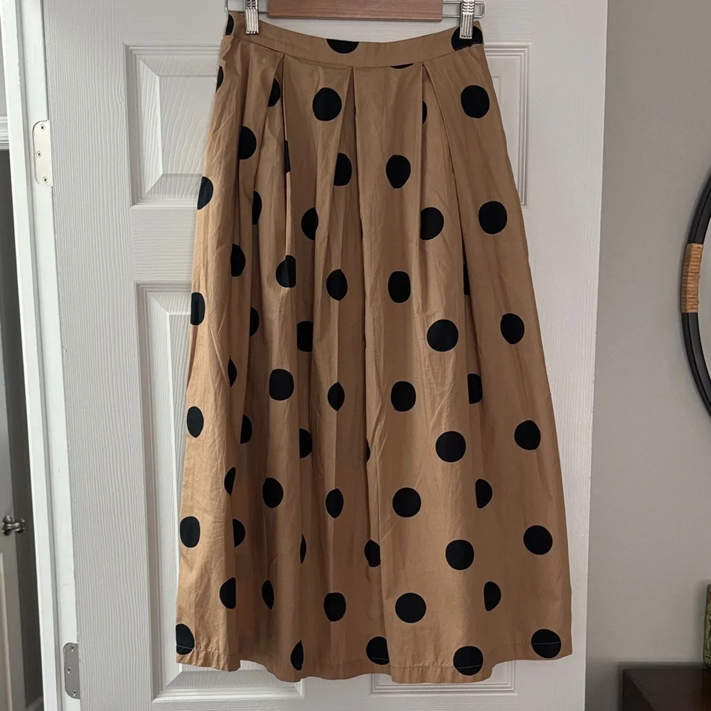 Who What Wear size 2 Camel and black Polka Dot Midi Skirt Cotton - Picture 2 of 6